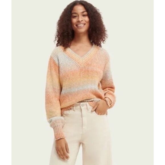 Scotch & Soda Gradient Sweater V neck Pastel Size Small Oversized Cotton Acrylic - Picture 1 of 9